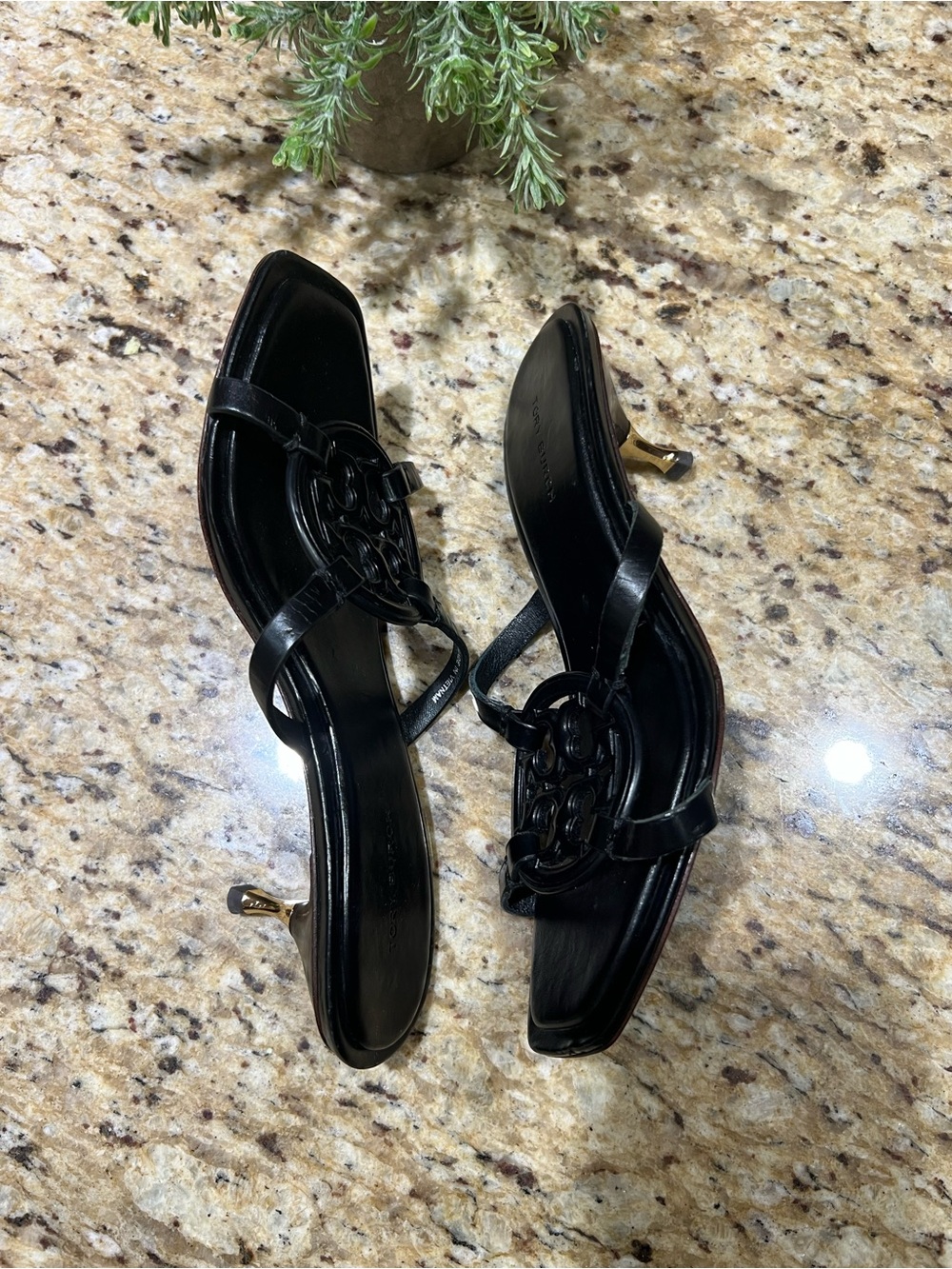 Tory Burch Geo Bombe Black Kitten Heel Sandals 7M - Picture 6 of 10